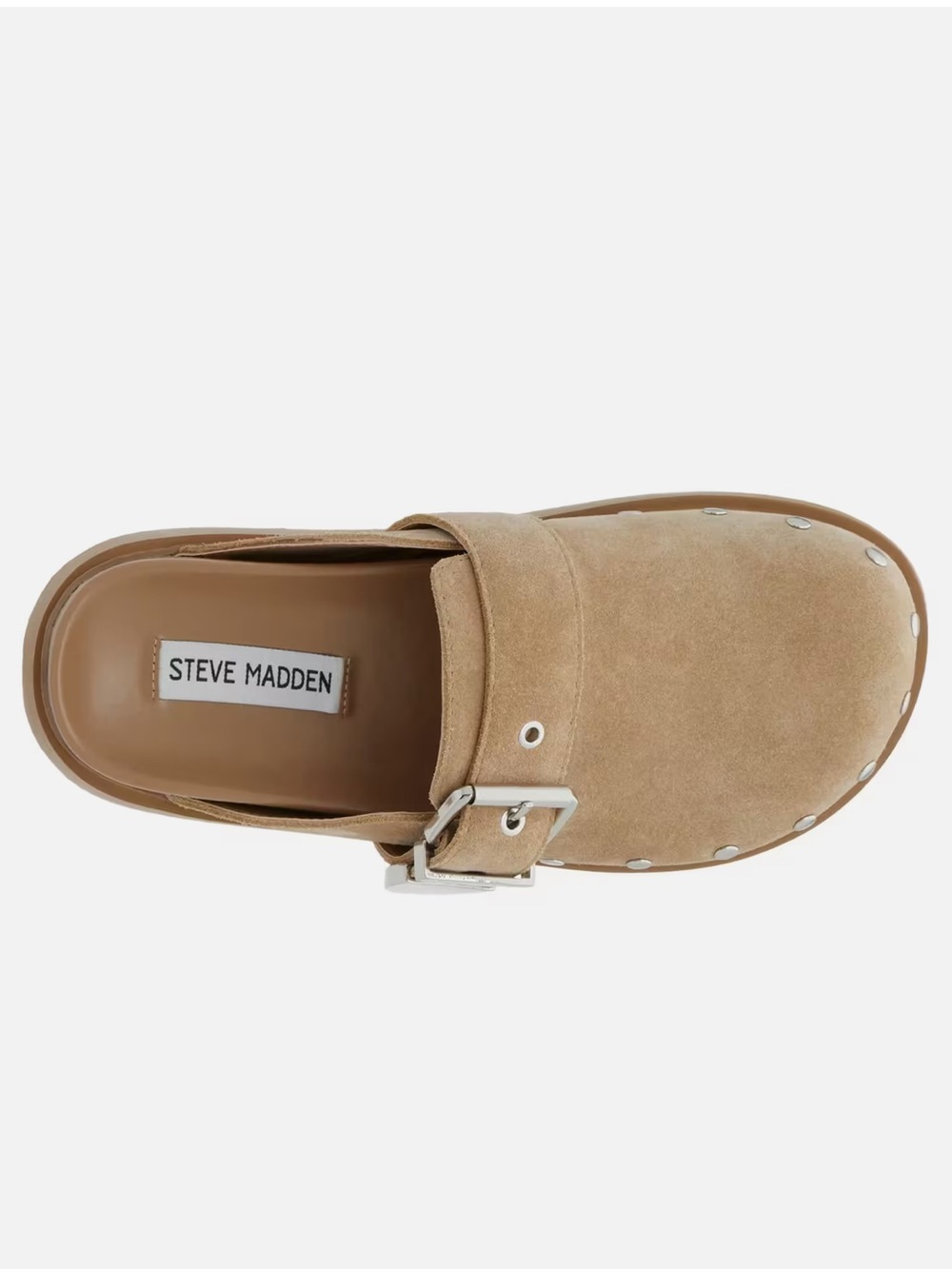 Steve Madden Tan Suede Studded Buckle Clog Mule - Picture 7 of 9